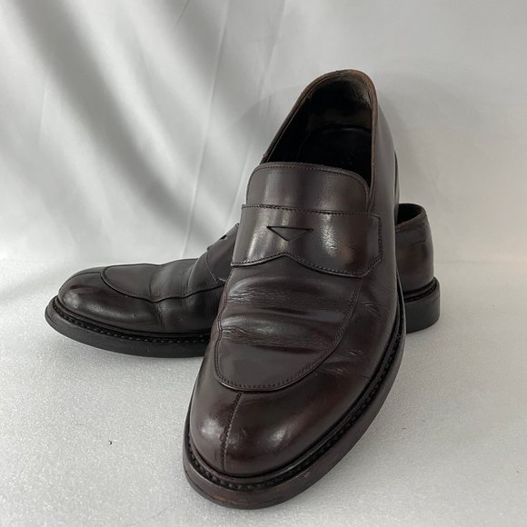 PRADA Brown Leather Slip-on Penny Dress Loafers, 12.5-13 PRADA Leather Sole Penny Loafer Dress Suit Shoes Brown NEW  main image 3